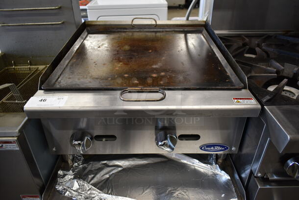 Cook Rite ATRC-24 Stainless Steel Commercial Countertop Propane Gas Powered Flat Top Griddle. 70,000 BTU. 