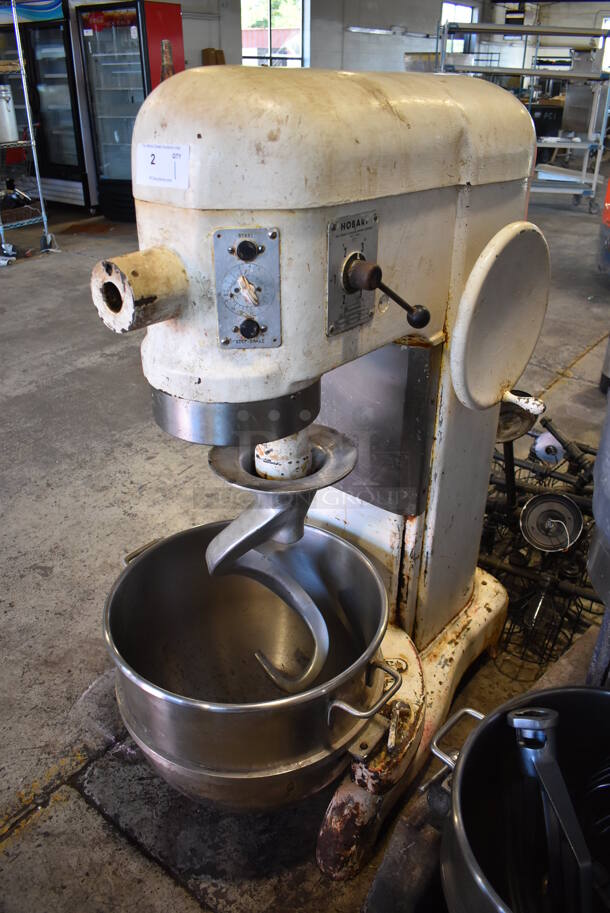 Hobart L800 Metal Commercial Floor Style 80 Quart Planetary Dough Mixer w/ Stainless Steel Mixing Bowl and Dough Hook Attachment. 230 Volts, 1 Phase. 28x43x56