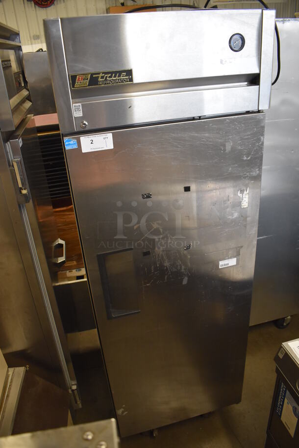 2012 True TG1R-1S ENERGY STAR Stainless Steel Commercial Single Door Reach In Cooler w/ Poly Coated Racks on Commercial Casters. 115 Volts, 1 Phase. 29x35x83. Tested and Working! - Image 3 of 8