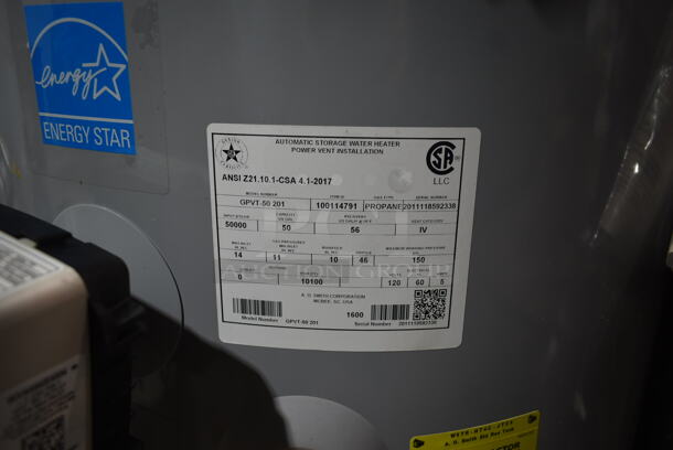 BRAND NEW SCRATCH AND DENT! AO Smith GPVT-50 201 Metal Propane Gas Powered Automatic Storage Water Heater.  50,000 BTU.  - Image 5 of 6
