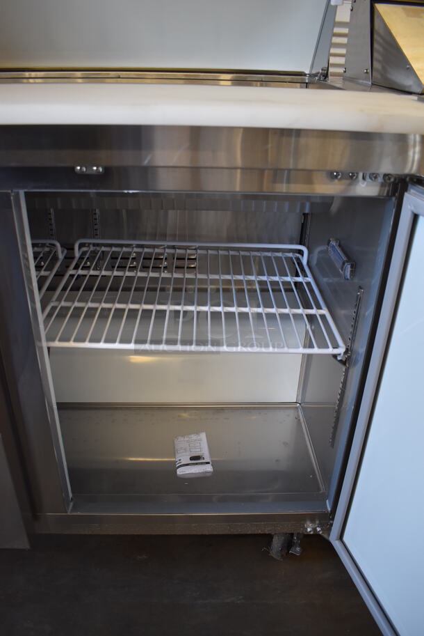 Avantco 178APT48HC Stainless Steel Commercial Sandwich Salad Prep Table Bain Marie Mega Top on Commercial Casters. 115 Volts, 1 Phase. 47x30.5x42.5. Tested and Powers On But Does Not Get Cold - Image 10 of 11