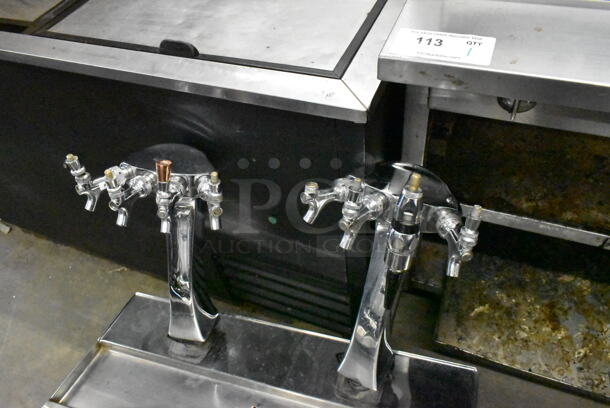 Two Metal Commercial 4 Tap Beer Towers on Drip Tray. No Grate. - Image 3 of 4