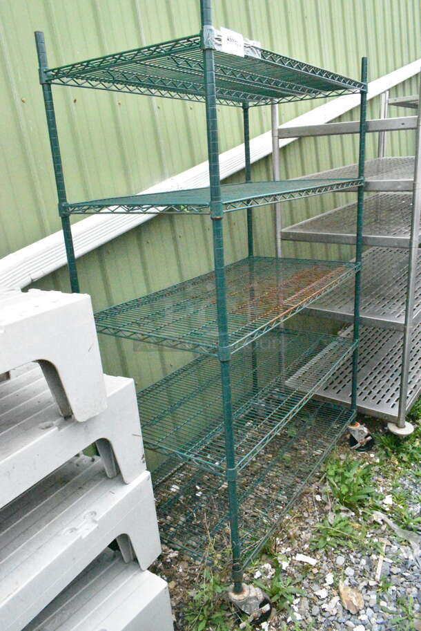 Green Finish 5 Tier Shelving Unit on Commercial Casters. BUYER MUST DISMANTLE. PCI CANNOT DISMANTLE FOR SHIPPING. PLEASE CONSIDER FREIGHT CHARGES. - Image 1 of 4