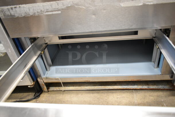 Delfield Stainless Steel Commercial Sandwich Salad Prep Table Bain Marie Mega Top w/ 4 Drawers and Over Shelf. 115 Volts, 1 Phase. Tested and Working! - Image 6 of 9