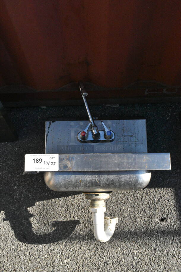 Advance Tabco Stainless Steel Single Bay Wall Mount Sink w/ Faucet and Handles.  - Image 1 of 5