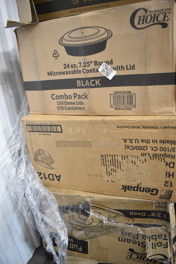 PALLET LOT of 32 BRAND NEW Boxes Including 712B5548D Steelton Stainless Steel Double Tier Speed Rail - 48", Kimberly-Clark Professional 55760 Gray C-Fold / Multifold Countertop Paper Towel Dispenser, Choice Shoe Covers, 24515112CBKBL Baker's Lane 15" x 11 1/2" x 2 1/4" Kraft Auto-Popup Donut / Bakery Box - 100/Bundle, 966TALLFLDN Choice Kraft Natural Tall-Fold 6" x 13" Dispenser Napkin - 8000/Case, Libbey 840-520R-8 Porcelana Rolled Edge Coupe Platter 8" x 6 1/4" Bright White Oval Porcelain - 36/Case, 407ALSC12 Choice 12 oz. One-Piece Aluminum Scoop, 395TO961 EcoChoice 9" x 6" x 3" Compostable Sugarcane / Bagasse 1 Compartment Take-Out Container - 200/Case, 129MCR24B Choice 24 oz. Black Round Microwavable Heavy Weight Container with Lid 7 1/4" - 150/Case, AD12 Genpak 12 oz. Clear Hinged Deli Container - 200/Case, 999IC16B Choice 16 oz. Blue Paper Frozen Yogurt / Food Cup - 50/Pack. 32 Times Your Bid!  - Image 11 of 12