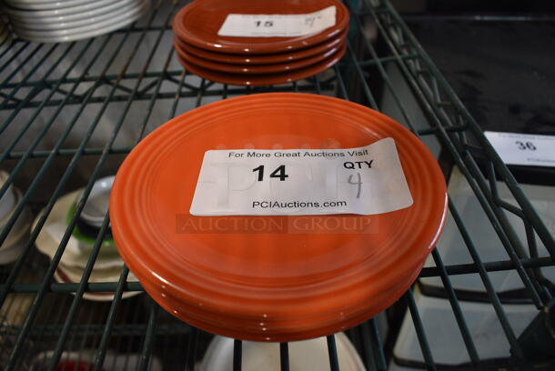 4 Fiestaware Orange Ceramic Plates. 6.25x6.25x1. 4 Times Your Bid!