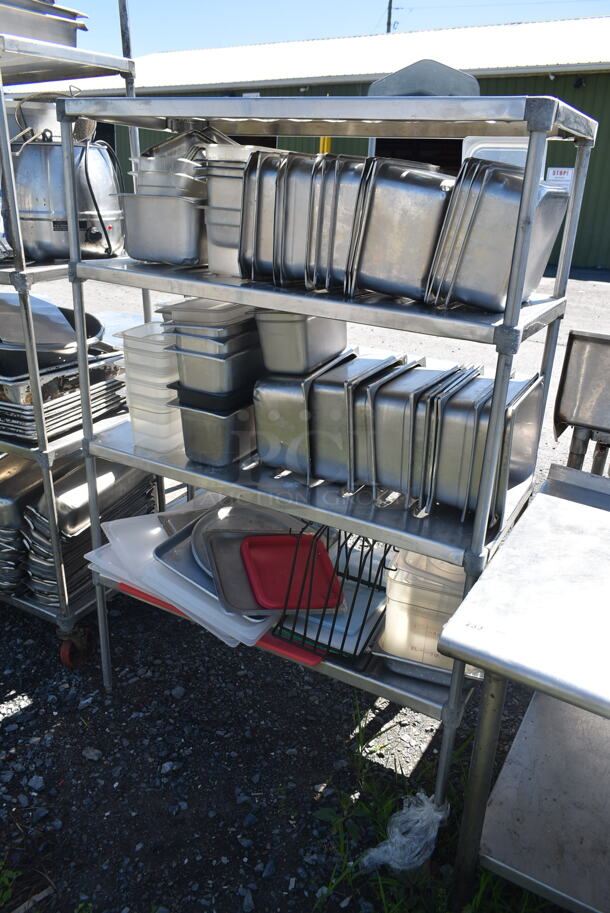Metal 4 Tier Shelving Unit w/ Contents Including Stainless Steel Drop In Bins.  - Image 2 of 6