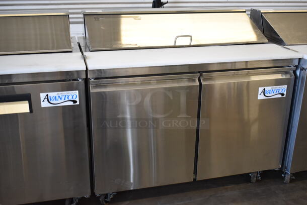 Avantco 178APT48HC Stainless Steel Commercial Sandwich Salad Prep Table Bain Marie Mega Top on Commercial Casters. 115 Volts, 1 Phase. 47x30.5x42.5. Tested and Powers On But Does Not Get Cold - Image 2 of 7