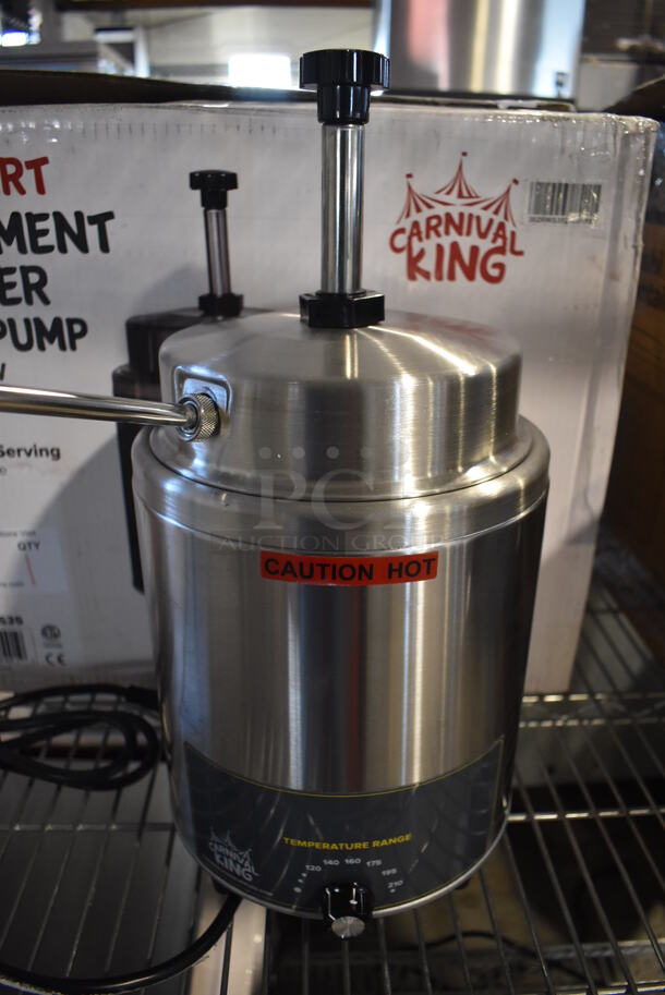BRAND NEW IN BOX! Carnival King 382RWS35 Stainless Steel Commercial Countertop Condiment Warmer w/ Pump. 120 Volts, 1 Phase. 8x16x17. Tested and Working! - Image 2 of 7