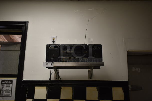 Stainless Steel Wall Mount Shelf w/ Sony CFS-W430 Radio Cassette Corder. BUYER MUST REMOVE. (kitchen) - Image 2 of 7