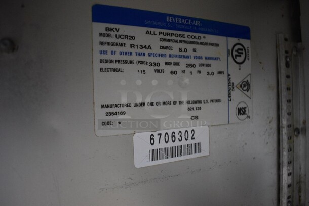 Beverage Air Model UCR20 Stainless Steel Commercial Single Door Undercounter Cooler. 115 Volts, 1 Phase. 20x23x31. Tested and Working! - Image 5 of 5
