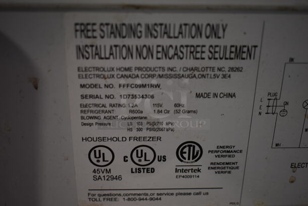 Electrolux FFFC09M1RW Metal Chest Freezer. 115 Volts, 1 Phase. 44x24x33. Tested and Working! - Image 5 of 6