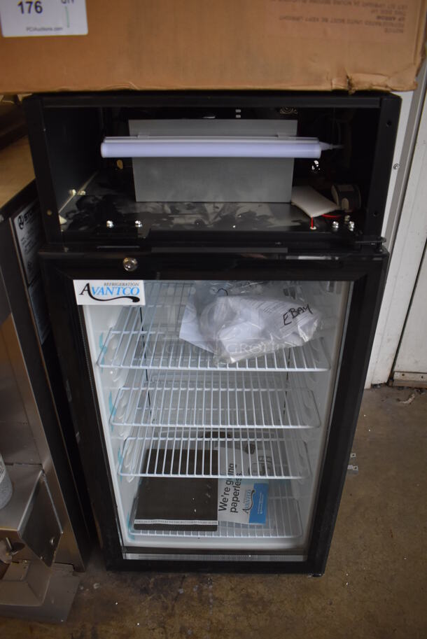 BRAND NEW IN BOX! Avantco 360SC80 Metal Commercial Countertop Mini Cooler Merchandiser w/ Poly Coated Racks. 110-120 Volts, 1 Phase. 18x17x36.5. Tested and Working!