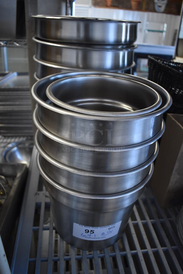 ALL ONE MONEY! Lot of 11 Various Stainless Steel Cylindrical Drop In Bins. Includes 7.5x7.5x8, 9.5x9.5x8, 11.5x11.5x8 - Image 3 of 6