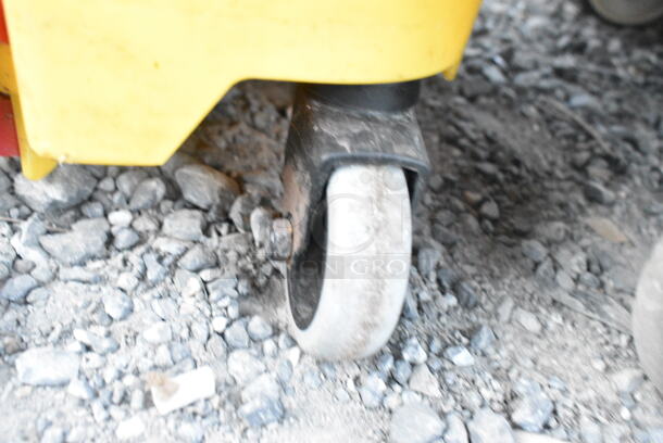 Yellow Poly Mop Bucket w/ Wringing Attachment on Casters.  - Image 2 of 6