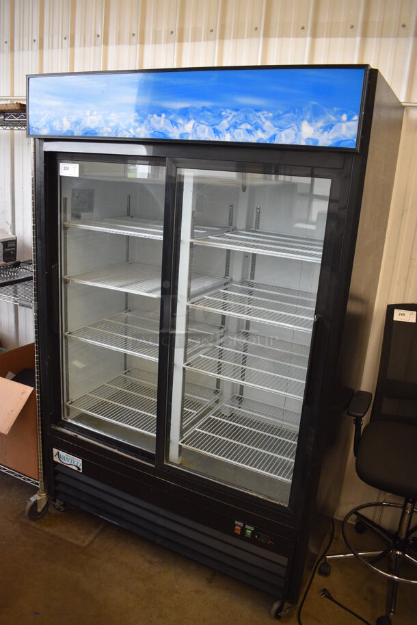 Avantco Model 178GDS47HCB Metal Commercial 2 Door Reach In Cooler Merchandiser w/ Poly Coated Racks on Commercial Casters. 115 Volts, 1 Phase. 52x32x83. Tested and Working! - Image 2 of 6
