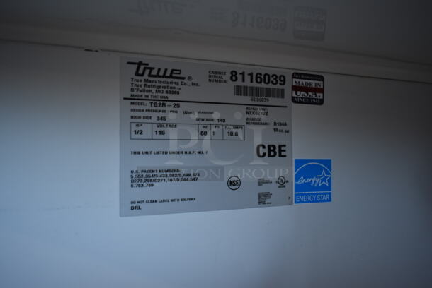 2014 True TG2R-2S ENERGY STAR Stainless Steel Commercial 2 Door Reach In Cooler w/ Poly Coated Racks on Commercial Casters. 115 Volts, 1 Phase. Tested and Working! - Image 7 of 8