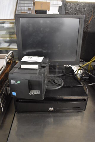ALL ONE MONEY! Lot of Bematech LE1000 Monitor, Star Micronics TSP100II Receipt Printer and Metal Cash Drawer