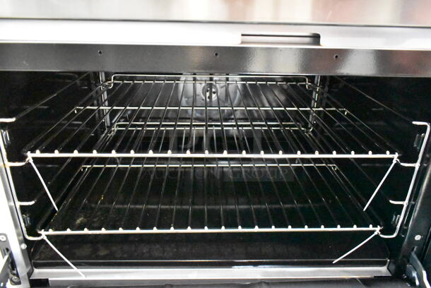 BRAND NEW SCRATCH AND DENT! 2024 Cooking Performance Group CPG 351CC60N Stainless Steel Commercial Natural Gas Powered 10 Burner Range w/ 2 CONVECTION Ovens, Over Shelf and Back Splash.  - Image 7 of 12