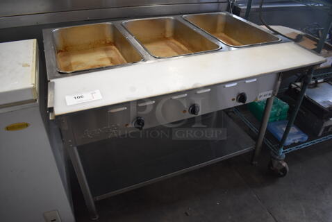 Avantco Stainless Steel Commercial 3 Well Steam Table w/ Cutting Board and Under Shelf. 44x30x34.5. Tested and Working!