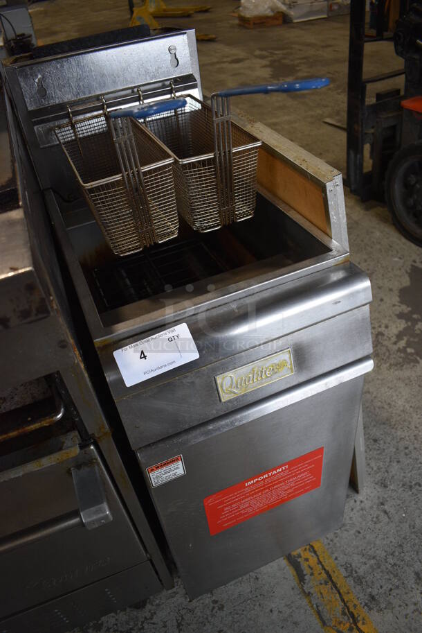 2012 Qualite Model QL-9/NG Stainless Steel Commercial Floor Style Natural Gas Powered Deep Fat Fryer w/ 2 Metal Fry Baskets. 90,000 BTU. 15.5x30.5x45 - Image 3 of 6