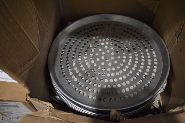 13 BRAND NEW IN BOX! Metal Perforated Pizza Baking Pans. 14.5x14.5x1. 13 Times Your Bid!