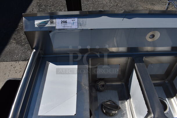 BRAND NEW SCRATCH AND DENT! Regency Stainless Steel Commercial 3 Bay Sink w/ Dual Drain Boards. 58x19x44. Bays 10x14x10. Drain Boards 10x16x1 - Image 4 of 7
