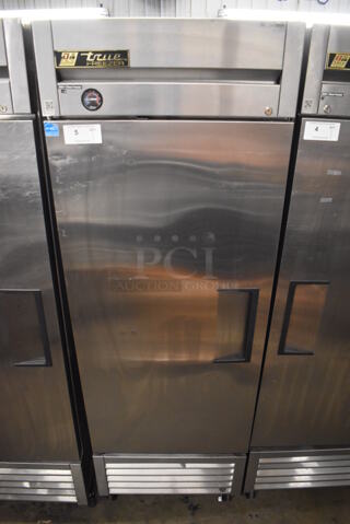 2013 True T-23F ENERGY STAR Stainless Steel Commercial Single Door Reach In Freezer w/ Poly Coated Racks on Commercial Casters. 115 Volts, 1 Phase. 27x30x83.5. Tested and Working!