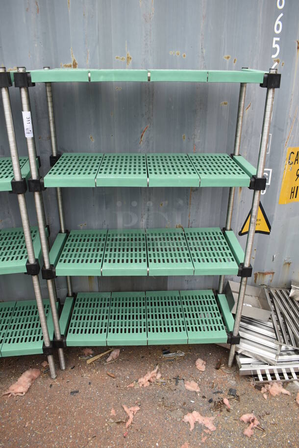 Metal and Poly 4 Tier Shelving Unit. BUYER MUST DISMANTLE. PCI CANNOT DISMANTLE FOR SHIPPING. PLEASE CONSIDER FREIGHT CHARGES.