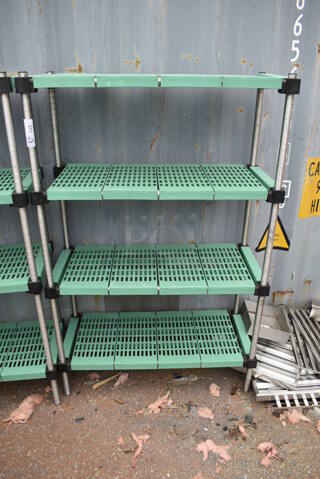 Metal and Poly 4 Tier Shelving Unit. BUYER MUST DISMANTLE. PCI CANNOT DISMANTLE FOR SHIPPING. PLEASE CONSIDER FREIGHT CHARGES.