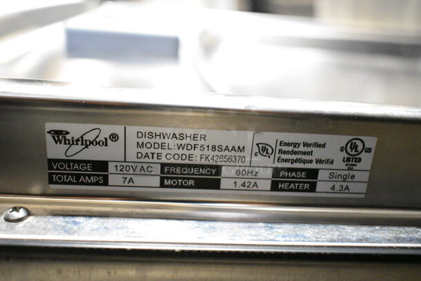 Whirlpool WDF518SAAM Stainless Steel Undercounter Dishwasher. 120 Volts, 1 Phase.  - Image 5 of 5