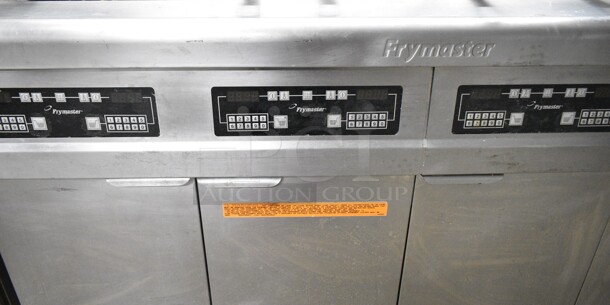 Frymaster FMP345EBLSC Stainless Steel Commercial Natural Gas Powered 3 Bay Deep Fat Fryer w/ Right Side Dumping Station on Commercial Casters. 122,000 BTU.  - Image 7 of 12