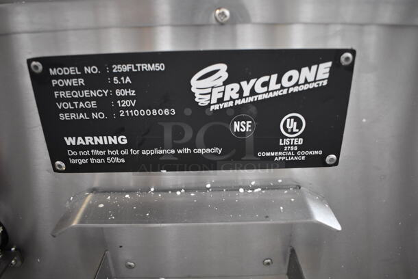 BRAND NEW! Fryclone 259FLTRM50 Stainless Steel Commercial Portable Oil Filtration System for Fryers on Commercial Casters. 120 Volts, 1 Phase. 17x33x36 - Image 5 of 7