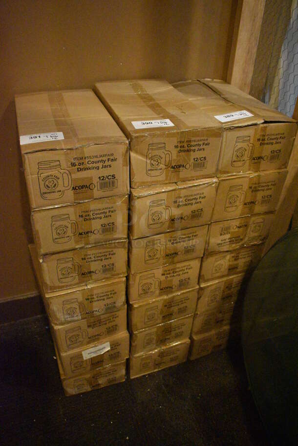 7 Boxes of 12 BRAND NEW Acopa 16 oz County Fair Drinking Jar Glasses. 4x3x5. 7 Times Your Bid! (glass room - off of bar area) - Image 5 of 5