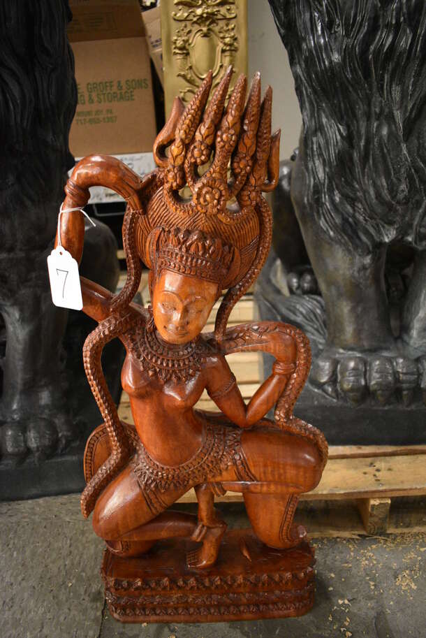 Hand Carved Wooden Khmer Aspera Statue. - Image 1 of 6