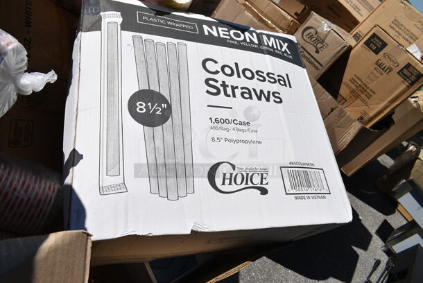 PALLET LOT of 20 BRAND NEW Boxes Including 760FF16 Choice 16 oz. French Fry Cup - 1000/Case, 394345XL Noble NexGen Powder-Free Disposable Black Hybrid 3 Mil Thick Gloves - 1000/Case, 485COLWNEON Choice 8 1/2" Colossal Neon Wrapped Straw - 1600/Case, 5013036HVY Lavex Hercules 20-30 Gallon 2 Mil 30" x 36" Low Density Heavy-Duty Black Can Liner / Trash Bag - 100/Case. 20 Times Your Bid!  - Image 12 of 12