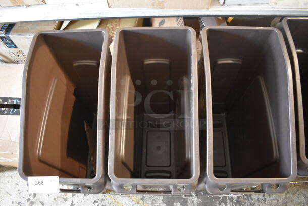 BRAND NEW! Metal Wire Cart on Commercial Casters w/ 3 Brown Ingredient Bins / Slim Jim Trash Cans. 35x22x30 - Image 4 of 4
