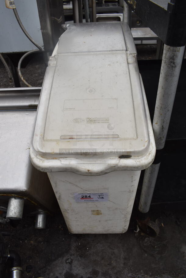 White Poly Ingredient Bin w/ Clear Lid on Commercial Casters. 13x30x30