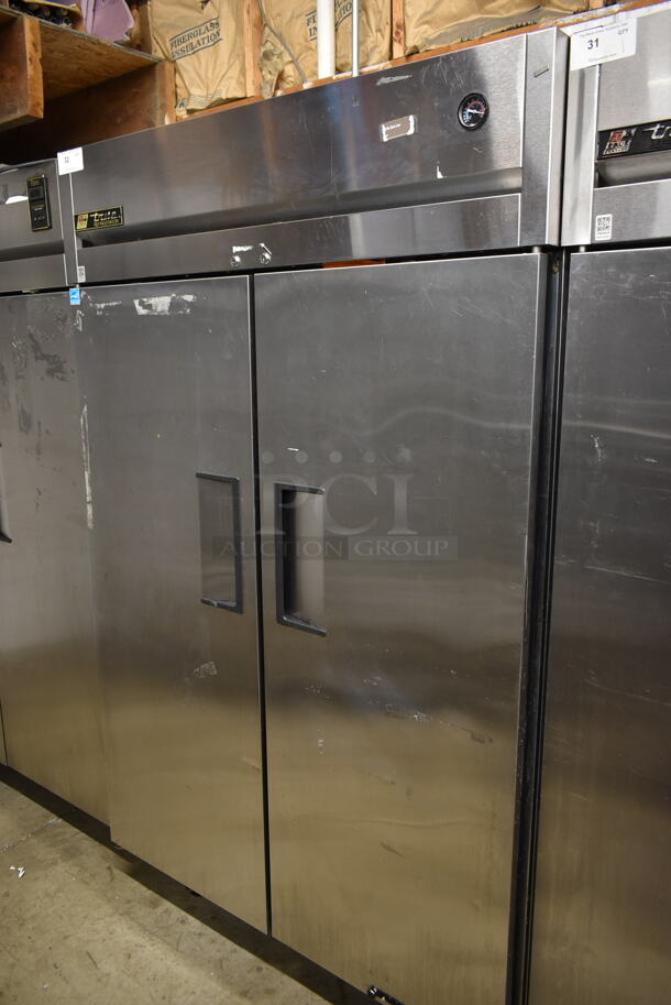 2014 True TG2R-2S ENERGY STAR Stainless Steel Commercial 2 Door Reach In Cooler w/ Poly Coated Racks on Commercial Casters. 115 Volts, 1 Phase. Tested and Working! - Image 1 of 8