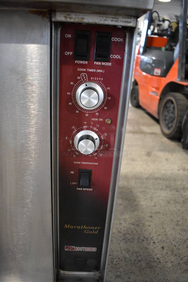 2 Southbend Marathoner Gold Stainless Steel Commercial Natural Gas Powered Half Size Convection Oven w/ View Through Door, Metal Oven Racks and Thermostatic Controls on Commercial Casters. 30x27x64.5. 2 Times Your Bid! - Image 6 of 9