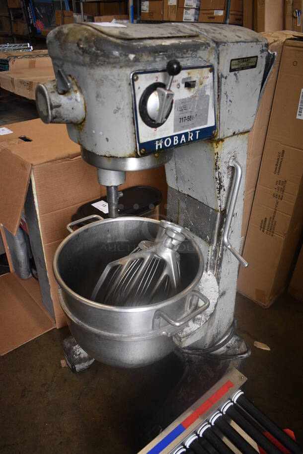 Hobart Model D-300 Metal Commercial Floor Style Planetary Dough Mixer w/ Stainless Steel Mixing Bowl, Whisk and Paddle Attachments. 115 Volts, 1 Phase. 21x27x46. Tested and Does Not Power On