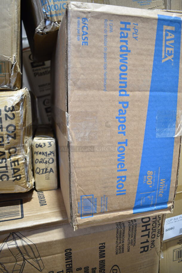 PALLET LOT of 40 BRAND NEW Boxes Including 3941034L Lavex Powder-Free Disposable Black Hybrid 3 Mil Thick Gloves - Large - 1000/Case, 394365XL Noble Products Powder-Free Disposable Clear Vinyl Gloves for Foodservice - Extra Large - 1000/Case, 2 Box 182RRF14 Choice 10" x 14" Plastic Food Bag On A Roll - 1000/Case, 100BTWINE Choice #24 Gauge Butcher Sausage Twine 2 lb. Spool, 1500050 Kari-Out Company 1/4 lb. Square Glassine Bag - 1000/Case, 500CC32P Choice Clear PET Plastic Cold Cup - 32 oz. - 500/Case, 395RP10 EcoChoice Compostable Sugarcane / Bagasse 10" Plate - 500/Case, 5002BNAPBLK Choice Black 2-Ply Customizable Beverage / Cocktail Napkin - 1000/Case, 2 Box 966UPWIDEKFT OneUp by Choice Kraft 2-Ply Wide Interfold 6 1/2" x 8 1/2" Dispenser Napkin - 6000/Case, 5001RT800B Lavex 8" White Hardwound Paper Towel, 800 Feet / Roll - 6/Case, 129MCR24B Choice 24 oz. Black Round Microwavable Heavy Weight Container with Lid 7 1/4" - 150/Case, 500TW7 Choice 7 oz. Translucent Thin Wall Plastic Cold Cup - 2500/Case, 347RPBD6WHSV Visions 6" White Plastic Plate with Silver Bands - 150/Case, 5001RTSELNAT Lavex Select 1-Ply Natural Kraft Paper Towel Roll, 665 Feet / Roll - 6/Case, 2 Box 795PTOBK3 Choice 7 3/4" x 5 1/2" x 2 1/2" Black Microwavable Folded Paper #3 Take-Out Container - 200/Case, 50010CAFE Choice 10 oz. Cafe Print Poly Paper Hot Cup - 1000/Case, 5008C Choice 8 oz. Tall Coffee Print Poly Paper Hot Cup - 1000/Case, 2 Box 130WHFORKX Choice White Extra Heavy Weight Plastic Fork - 1000/Case, 127CH64 Choice 64 oz. Clear RPET Hinged Deli Container - 200/Case. 40 Times Your Bid! - Image 10 of 12