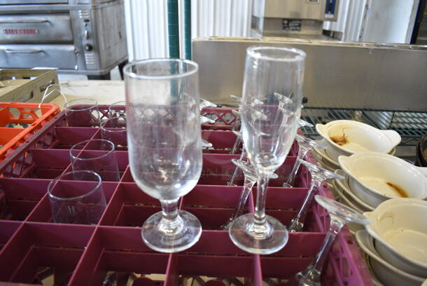 19 Various Stemmed Glasses in Dish Caddy. Includes 2.5x2.5x7. 19 Times Your Bid!