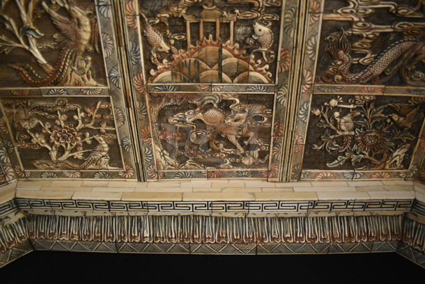 EXTREMELY RARE! ANTIQUE! Authentic 100+ Year Old Hand Carved Solid Ivory Decorative Screen w/ Dragon Motif. - Image 11 of 11