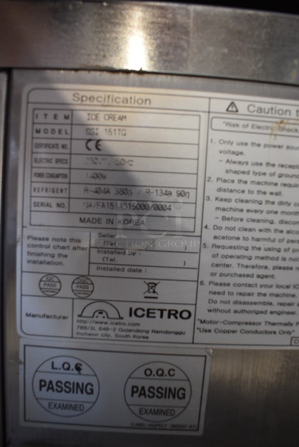 Icetro SSI 1511G Stainless Steel Commercial Countertop Air Cooled Single Flavor Soft Serve Ice Cream Machine. 230 Volts. 15.5x28.5x30 - Image 8 of 8