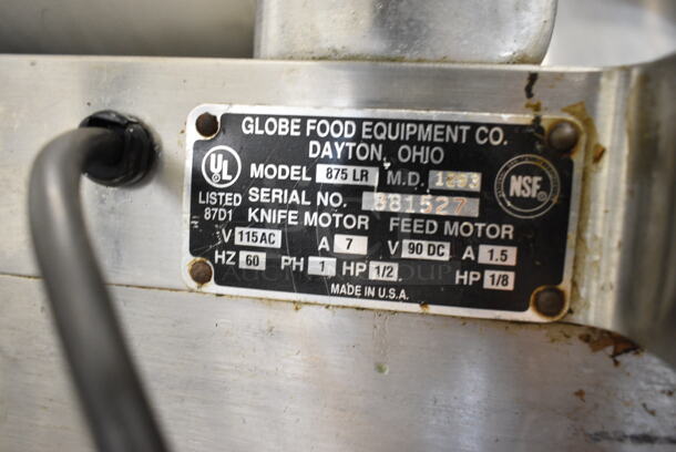 Globe 875LR Stainless Steel Commercial Countertop Automatic Meat Slicer w/ Blade Sharpener. 115 Volts, 1 Phase. Tested and Working! - Image 2 of 4
