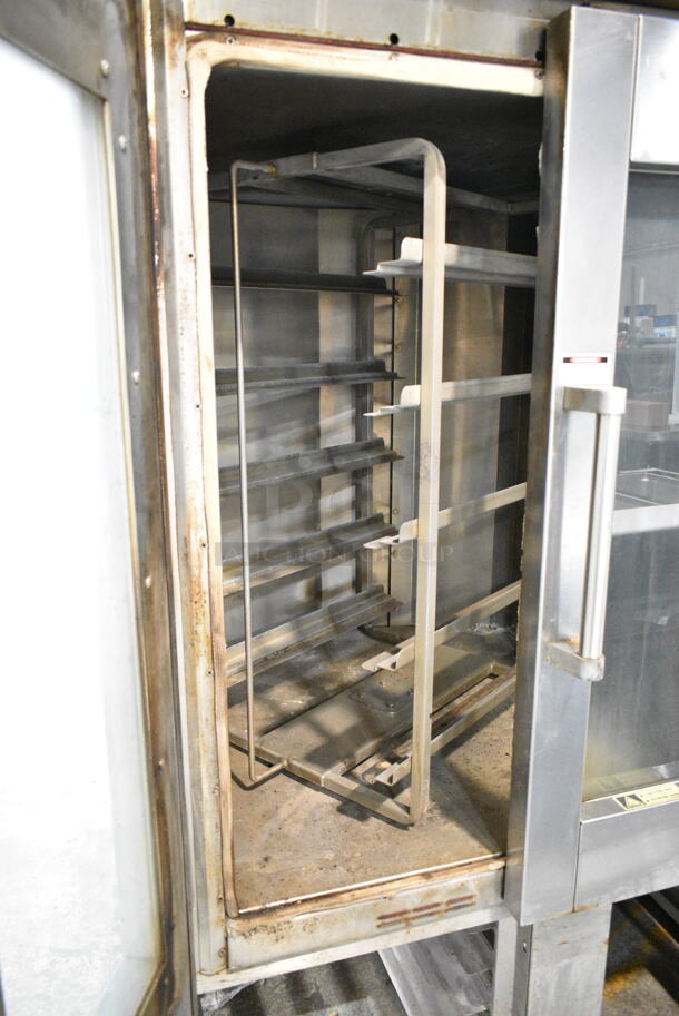 Baxter Stainless Steel Commercial Natural Gas Powered Mini Rotating Rack Oven w/ Lower Double Pan Rack on Commercial Casters. Missing Control Panel. - Image 6 of 11