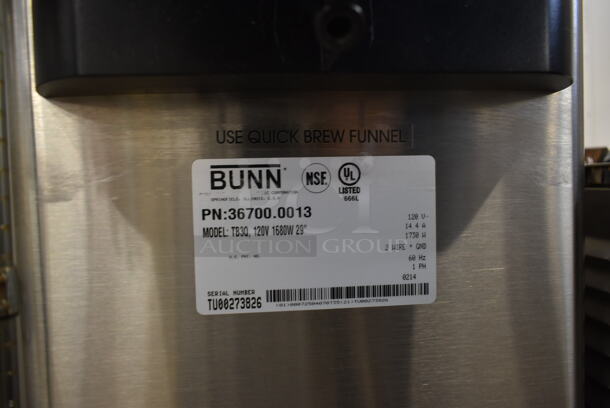 2014 Bunn TB3Q Stainless Steel Commercial Countertop Iced Tea Machine w/ Beverage Holder and Poly Brew Basket. 120 Volts, 1 Phase. - Image 4 of 6