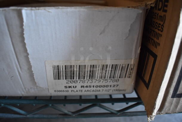 2 Boxes of BRAND NEW! Items; 12 Libbey Martini Glasses and  35 Arcadia White Ceramic Plates. Includes 7.5x7.5x0.5, 4.5x4.5x7. 2 Times Your Bid! - Image 8 of 10